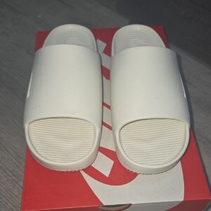 Nike White Slide Sandals with Textured Footbed